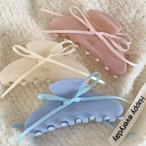 Handmade French Acetate Hair Claw Clip Elegant Ribbon Bow Shark Clip Large Non-Slip Hair Accessories For Women