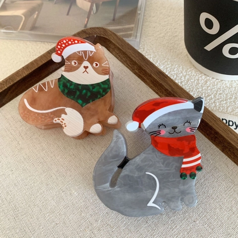 Festliche Weihnachten Katze Acetat Haarklammer Süße Cartoon Tier Shark Haarspangen Für Damen Feiertag Haar Accessoires