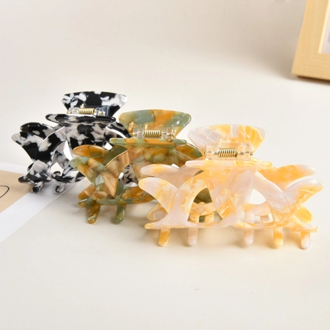 Pinza Para El Cabello De Acetato Calado Patrón De Mármol Geométrico Pinza De Tiburón Vintage Accesorios Grandes Para Mujer Fiesta