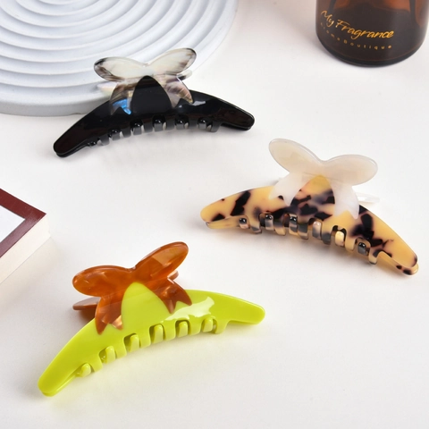 Pinza para el Pelo Grande de Acetato Elegante Mariposa Patrón Mármol Carey para Cabello Grueso Accesorio de Moda