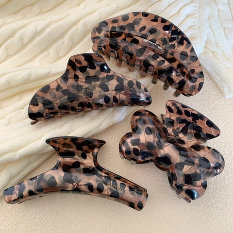 Grande Pinza per Capelli in Acetato con Stampa Leopardata Motivo Tartarugato Vintage Francese Accessorio per Capelli Donna
