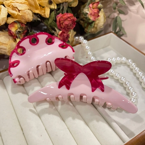 Elegante Molletta per Capelli in Acetato Rosa con Fiocco Motivo a Onde Svuotate Fermaglio a Squalo Gioielli per Capelli Donna