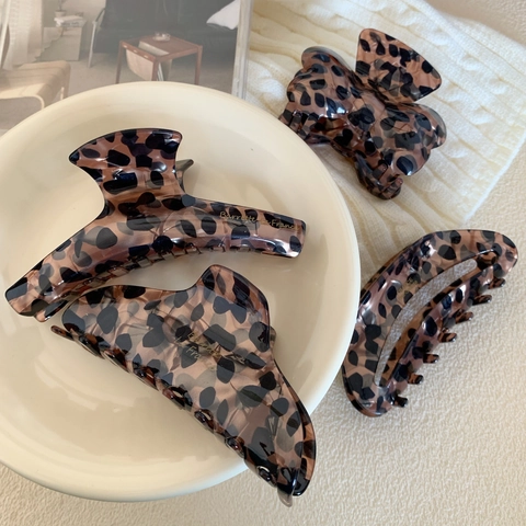 Grande Pinza per Capelli in Acetato con Stampa Leopardata Motivo Tartarugato Vintage Francese Accessorio per Capelli Donna