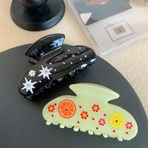 High-End Acetate Hair Claw Clips For Women Starry Pattern Fruit Print Rhinestone Shark Hair Clips Fashion Hair Accessories
