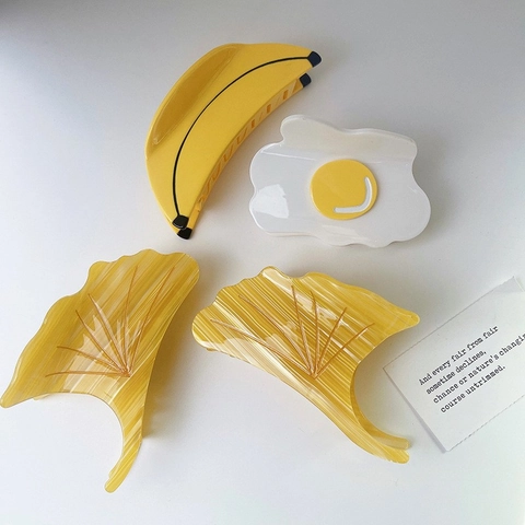 Pince à Cheveux en Acétate Mode Forme Créative de Feuille de Ginkgo Banane Œuf au Plat Coiffe Élégante Jaune pour Femmes Quotidien Rencontre