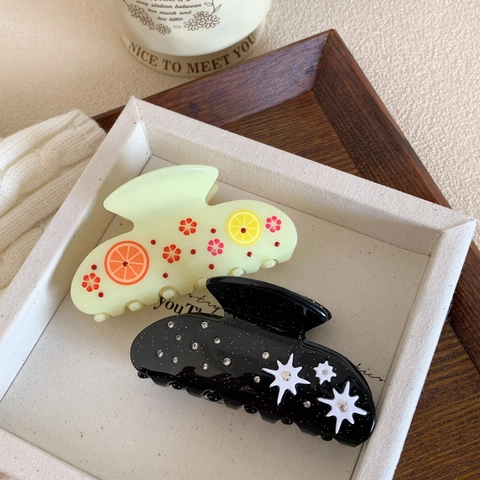 High-End Acetate Hair Claw Clips For Women Starry Pattern Fruit Print Rhinestone Shark Hair Clips Fashion Hair Accessories