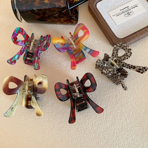 High Quality Acetate Hair Claw Clip Butterfly Bowknot Hair Clip Retro Plaid Leopard Marble Shark Clip For Women Hair Accessories