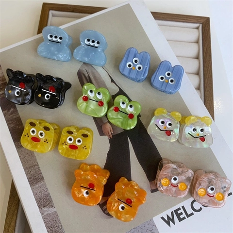 Cartoon Monster Acetate Mini Hair Claw Clip Cute Expression Marble Texture Small Hair Grips For Women Girls Accessory