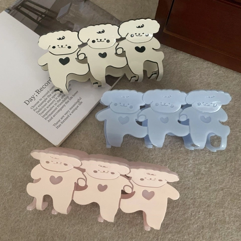 Carine Mollette Per Capelli In Acetato A Forma Di Cane Cartoon Cuccioli Collegati Con Cuore Accessori Per Capelli Donna Ragazze