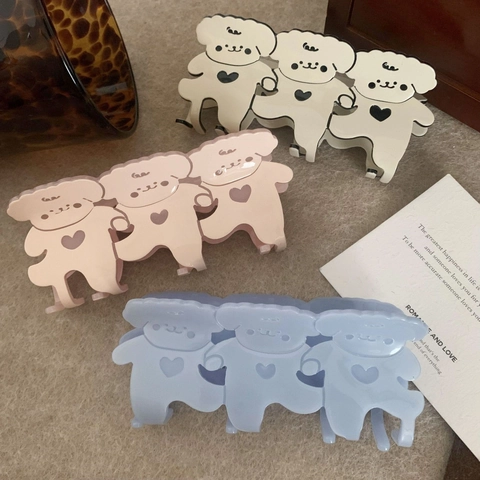 Carine Mollette Per Capelli In Acetato A Forma Di Cane Cartoon Cuccioli Collegati Con Cuore Accessori Per Capelli Donna Ragazze