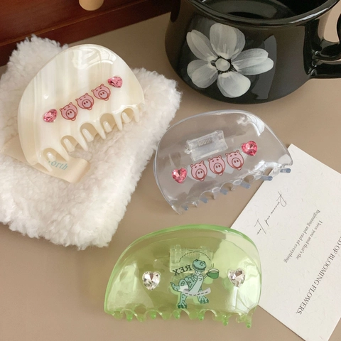 Acetate Rhinestone Hair Claw Clip Cute Pig Dinosaur Pattern Marble Texture Shark Clip Fashion Hair Accessories For Women