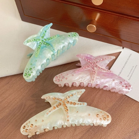 Grote Zeester Hars Haarklem Met Strass Ingelegd Marmertextuur Haargrijper Elegante Oceaan Stijl Haaraccessoires Voor Dames