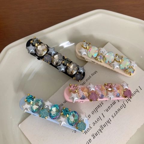 Sweet Rhinestone Star Duckbill Hair Clip For Women Handmade Fashion Hair Accessories Plastic Korean Side Clip Bangs Pin
