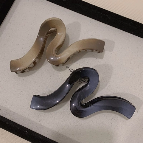 Pinza de Pelo Grande en Forma de S para Mujer Resina Degradada Brillante Accesorios para el Cabello Francés Elegante