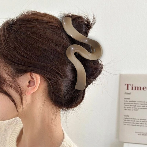 Pinza de Pelo Grande en Forma de S para Mujer Resina Degradada Brillante Accesorios para el Cabello Francés Elegante