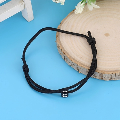 Korean Style Simple Handmade Woven Black Wax Thread Bracelet Adjustable Letter Bead Hand Rope Jewelry For Women Men Couples