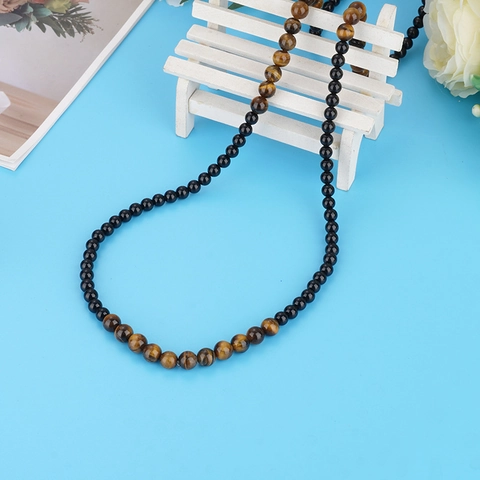 Handgefertigte Tigerauge Und Obsidian Perlenkette Für Herren Vintage Naturstein Heilenergie Schmuck Halsketten Geschenk