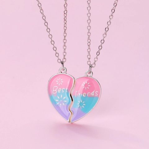 Magnetische Best Friends Halskette Set Für Kinder Legierung Verlauf Öltropfen Herz Anhänger Edelstahl Kette Freundschaft Schmuck