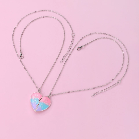 Magnetische Best Friends Halskette Set Für Kinder Legierung Verlauf Öltropfen Herz Anhänger Edelstahl Kette Freundschaft Schmuck