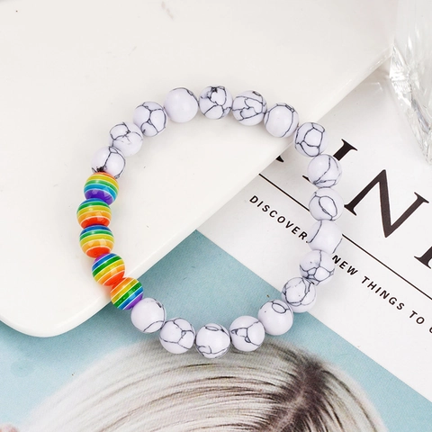 Rainbow Friendship Beaded Bracelet Women Men Heart Natural Stone Plastic Beads Handmade Simple Jewelry Pendant Necklace