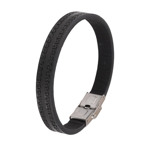 Pulsera de Cuero Grabado Vintage para Hombres Mujeres Cierre Desplegable de Acero Inoxidable Patrón de Llave Griega Joyería de Moda