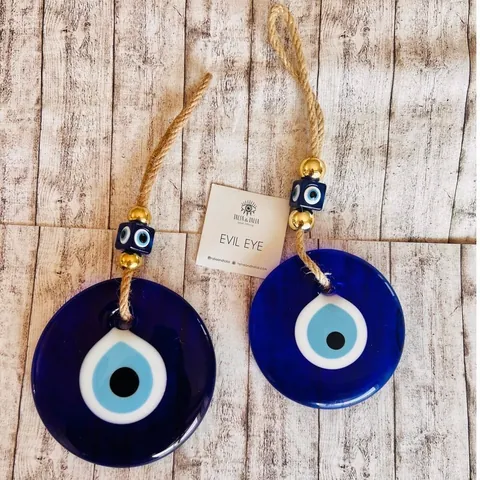 Turkish Evil Eye Glass Hanging Decoration Blue Nazar Amulet For Home Wall Car Protection Charm With Hemp Rope Alloy Beads