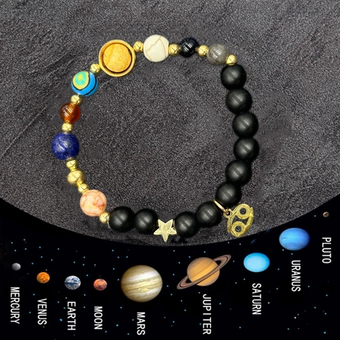 Solar System Planets Twelve Zodiac Signs Handmade Natural Stone Beaded Bracelet Unisex Galaxy Cosmic Healing Jewelry Gift