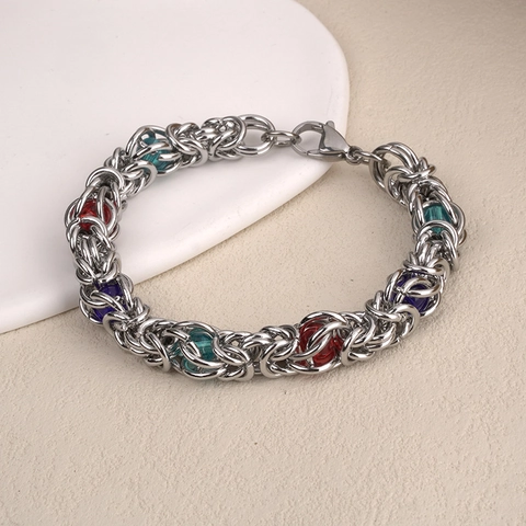 Industrial Stainless Steel Byzantine Chain Bracelet For Men Women Punk Hip Hop Polished Metal Link Bracelet Jewelry Gift