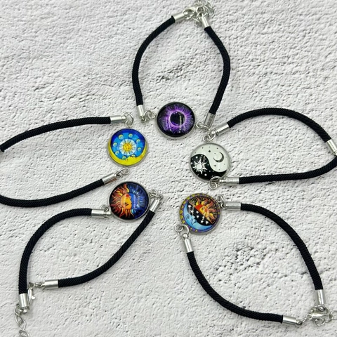 Zon Maan Ster Koppel Armbanden Roestvrij Staal Glas Cabochon Geweven Touw Armband Voor Valentijnsdag Cadeau Unisex Sieraden