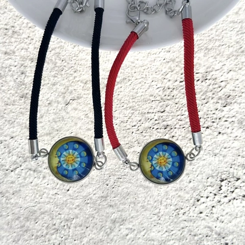 Zon Maan Ster Koppel Armbanden Roestvrij Staal Glas Cabochon Geweven Touw Armband Voor Valentijnsdag Cadeau Unisex Sieraden