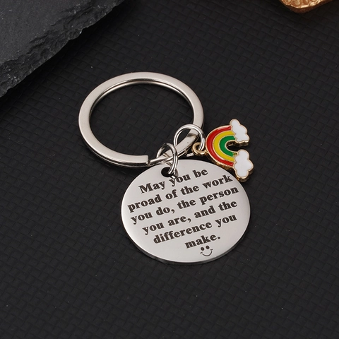 Portachiavi Ispiratore in Acciaio Inossidabile Citazione Incisa Ciondolo Girasole Arcobaleno Albero Vita Regalo Per Laurea