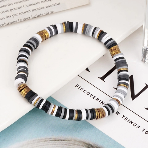 Handmade Bohemian Polymer Clay Heishi Beaded Bracelet For Women Colorful Disc Elastic Bracelet Beach Holiday Fashion Jewelry
