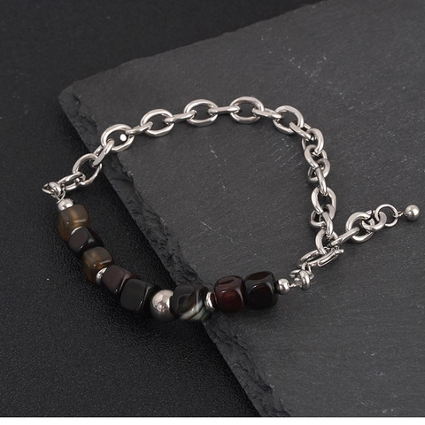Unisex Titanium Staal Tijgeroog Hematiet Kralen Armband Halsketting Retro Hip Hop Persoonlijkheid Natuursteen Sieraden Accessoire