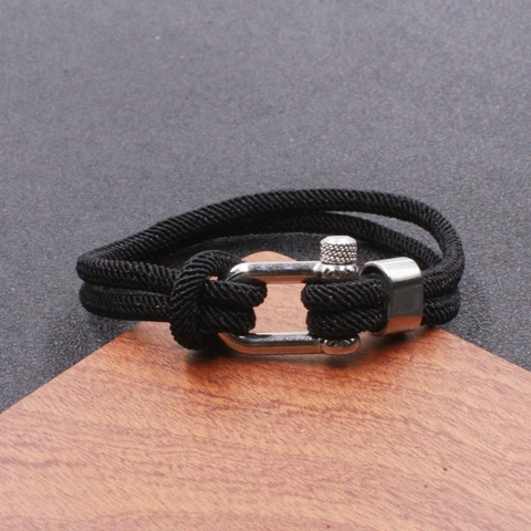 Herren Mode Edelstahl U-Förmige Hufeisenschnalle Armband Mailand Seil Geflochten Doppel Schicht Outdoor Schmuck Lässig Armreif