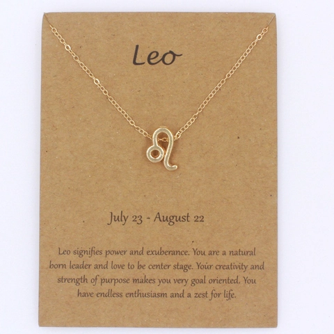 Twelve Constellations Zodiac Sign Pendant Necklace For Women Gold Plated Alloy Chain Necklace With Meaningful Card Gift