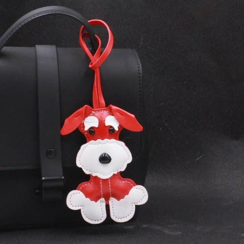 Porte-clés en Cuir PU Chien Schnauzer Mignon Fait à la Main Charme de Sac Design d'Épissage pour Femmes Ornement Suspendu de Voiture Cadeau Chiot à la Mode