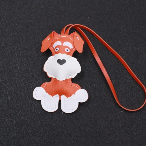 Porte-clés en Cuir PU Chien Schnauzer Mignon Fait à la Main Charme de Sac Design d'Épissage pour Femmes Ornement Suspendu de Voiture Cadeau Chiot à la Mode