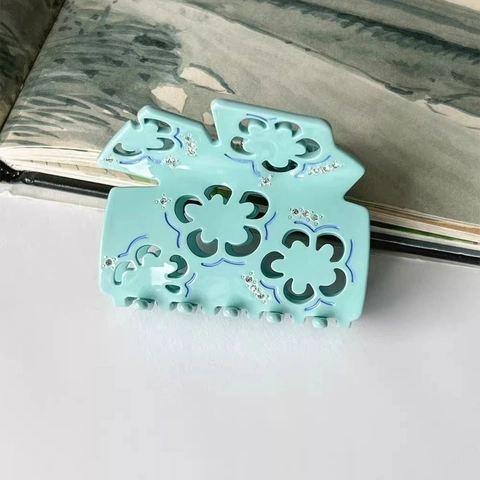 Pinza per Capelli in Acetato Fiore Traforato Elegante Strass Opaco Grande Shark Clip Accessori per Capelli Stile Francese Donna