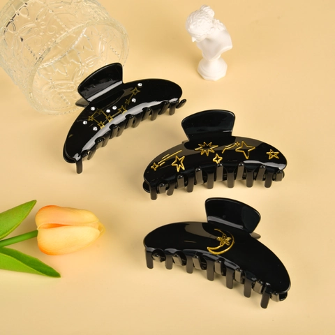 Acetate Hair Claw Clip Star Moon Constellation Design Rhinestone Elegant Vintage Hair Accessories For Women Daily Party Decor
