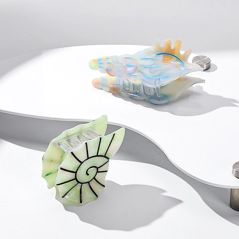 Creative Ocean Animal Cellulose Acetate Hair Claw Conch Nautilus Seashell Design Marble Pattern Shark Clip Jewelry Accessories For Women