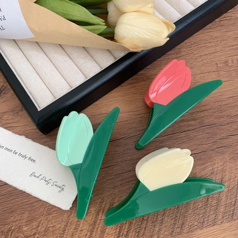 Pince à Cheveux Fleur de Tulipe Douce Pince Requin en Acétate Élégante pour Femmes Accessoires de Cheveux Floraux Style Français