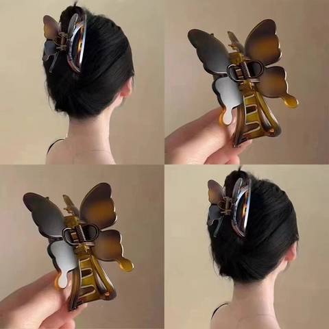 Grande Pince à Cheveux Papillon pour Femmes Vintage Écaille de Tortue Résine Fait à la Main Antiscivolo Accessoires de Coiffure