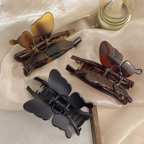 Grande Pince à Cheveux Papillon pour Femmes Vintage Écaille de Tortue Résine Fait à la Main Antiscivolo Accessoires de Coiffure