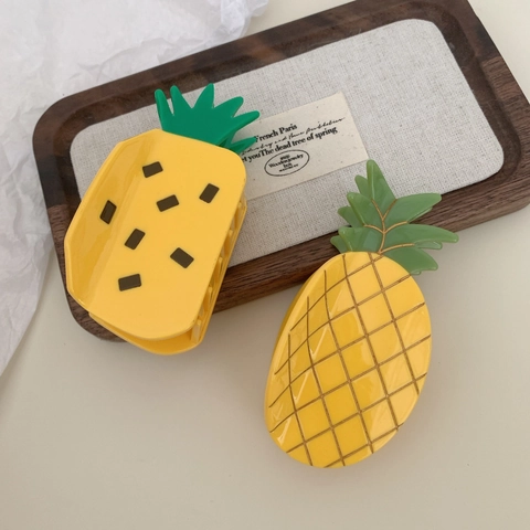 Acetat Ananas Haarkralle Clip Für Damen Obstform Süß Hai Clip Gittermuster Sommer Haarschmuck Gelb