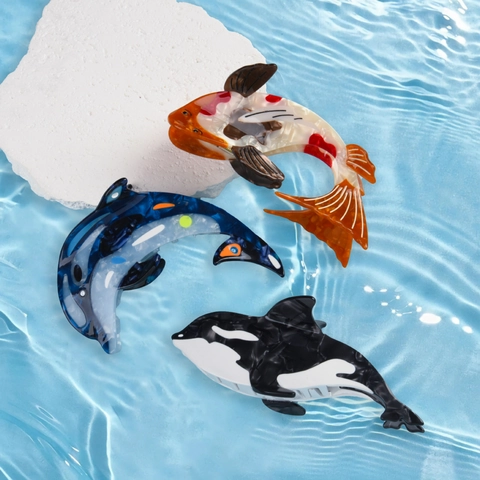 Creative Ocean Animal Hair Claw Clip Cellulose Acetate Whale Dolphin Koi Fish Hairpin Summer Beach Hair Accessories For Women