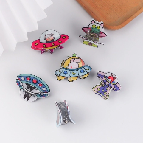 Pinza per Capelli Cartoon UFO Alieno per Donna PVC Piccolo Animale Squalo Clip Creativo Tema Spazio Accessorio per Capelli