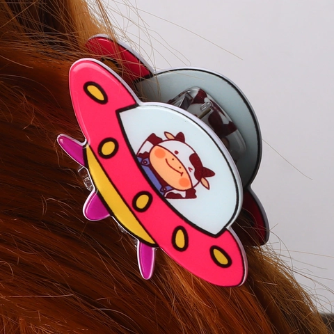 Pinza per Capelli Cartoon UFO Alieno per Donna PVC Piccolo Animale Squalo Clip Creativo Tema Spazio Accessorio per Capelli