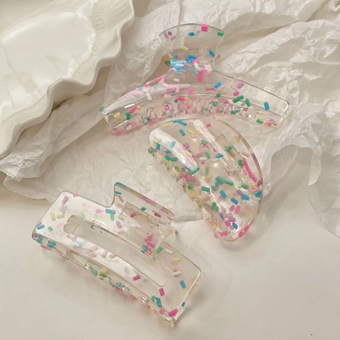 Klarer Acryl Bunter Konfetti Haarkralle Clip Dopamin Bonbon Farbe Große Rutschfeste Haarklammer Für Damen Haarschmuck