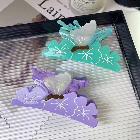 Elegant Acetate Butterfly Hair Claw Clip For Women Handmade Floral Pattern Gradient Large Shark Clip Fashion Hair Accessory