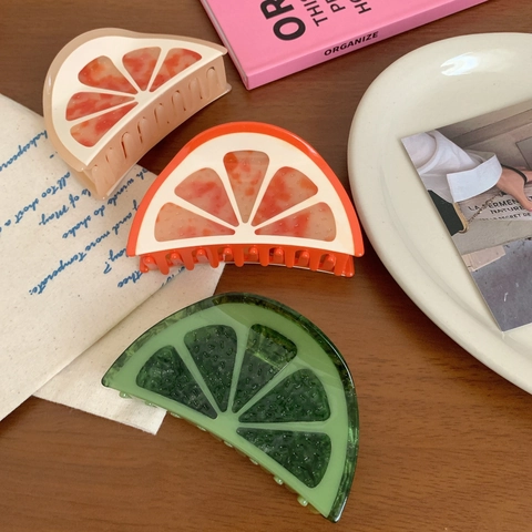 Mode Fruchtscheibe Haarkralle Acetat Orange Limette Grapefruit Haar Hai Clip Für Damen Große Haarschmuck Dekoration